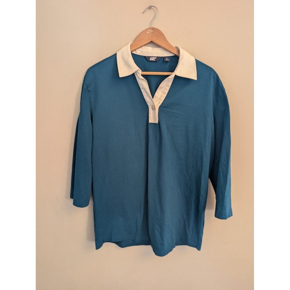 Lands End Blue Collared Polo Shirt Size L